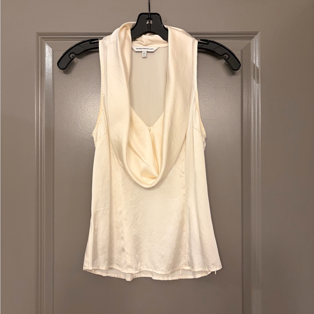 Express Design Studio Cream Sleeveless Drape Blouse